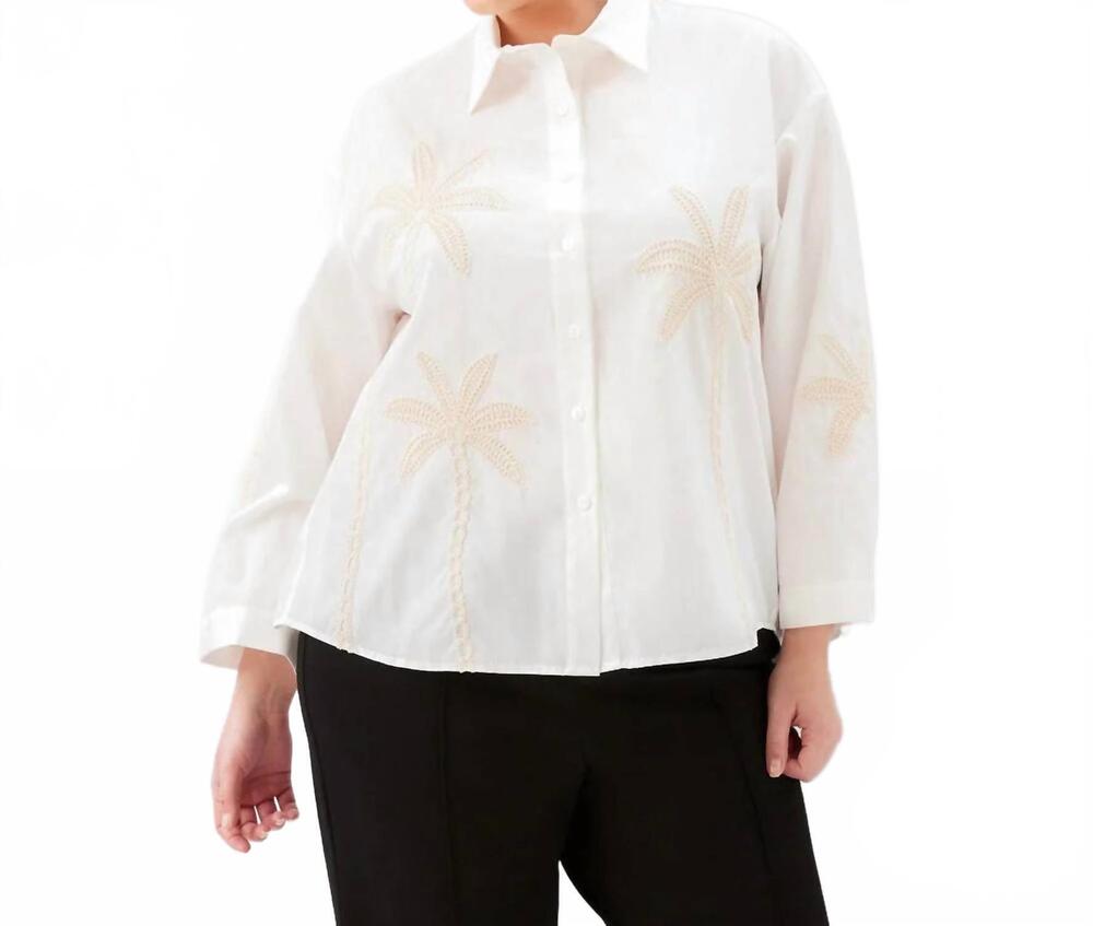 NEW KAREN KANE bell sleeve embroidered palm tree shirt - plus in off white